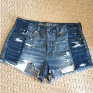 Distressed denim shorts
